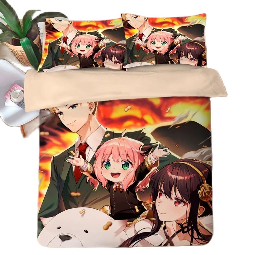 Spy Family Bedding Set Anime Anya Duvet Cover,Spy Family Bedding Twin Queen Size Kids Bedroom Decor Children's Gifts