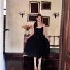 Bow blue suspender dress women's summer new design sweet spice girl waist thin A-shaped long skirt