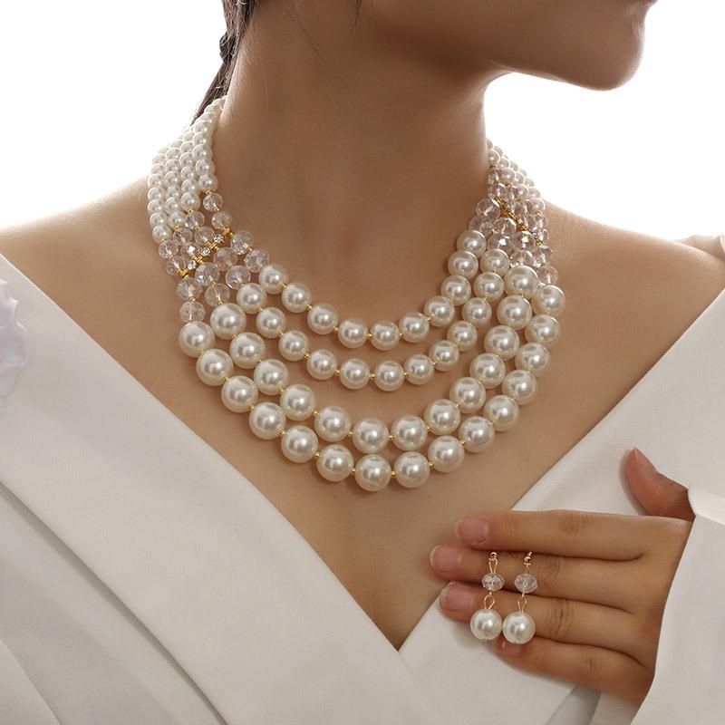 European and American Famous Style Pearl Temperament Women's Short Necklace Earrings Women's Jewelry Set