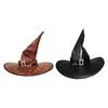 Witch Hat for Halloween Cosplay Party Wide Brim Pointed Hat Vintage Faux Leather Witch Hat for Halloween Cosplay Party