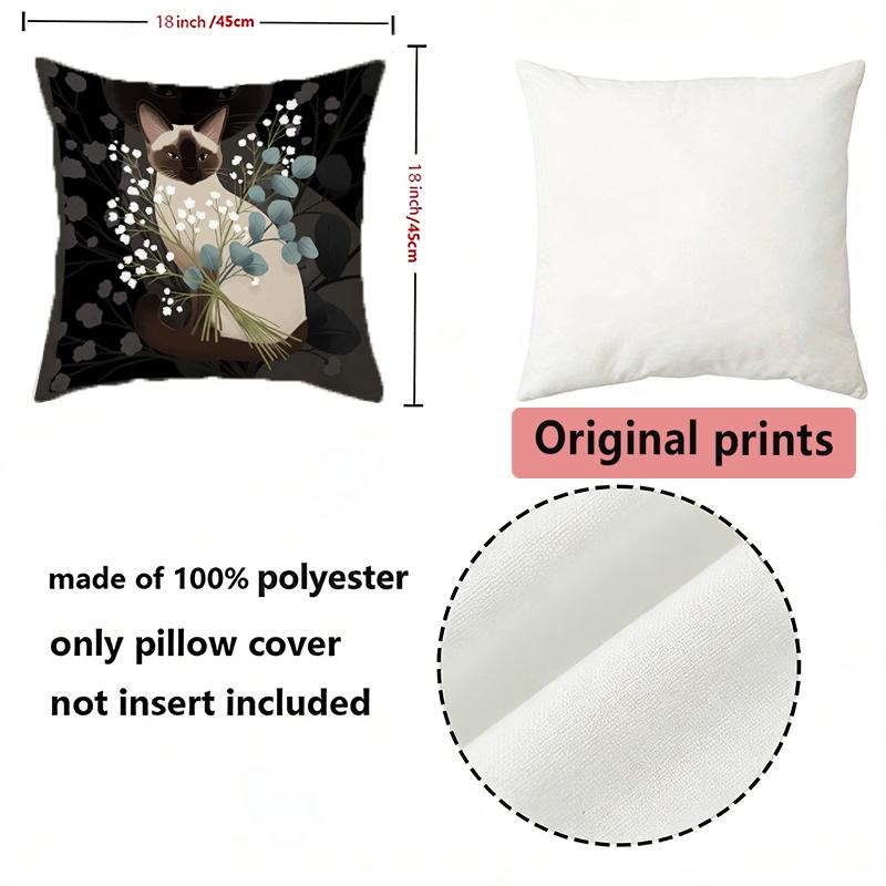 Siamese Cat Floral Throw Pillow Covers Pattern Cushion Cover Suitable For Sofa Bedroom Car Pillow Cover