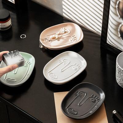 Nordic Style Creative Ceramic Soap Box Household Bathroom Soap Dish Tray Art Design Soap Holder Jewelry Key Storage Tray ZD246