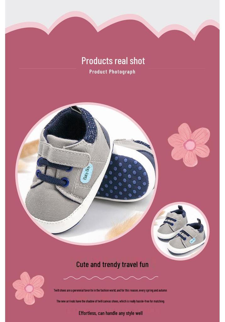 Stylish Lace-Up Baby Walking Shoes (0-1 Year) - Spring/Autumn, Non-Slip Canvas, Soft Cloth Sole, Wear-Resistant Toddler Shoes.