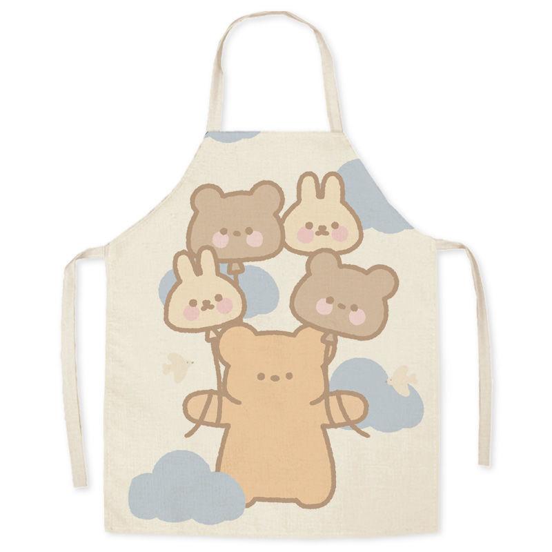 

Милый медвежий узор с принтом, кухонный домашний фартук без рукавов, льняной фартук, женский домашний фартук для уборки, выпечки, легко чистящиеся нагрудники 47x38cm