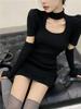 Pure Desire Sexy Hottie Black Sleeve Dress Women's Spring New Slim Fit and Thin Stacked Hip-wrapped Short Skirt