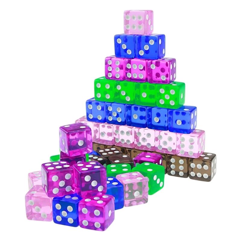 50 Pcs Six Sided Dot Dice 16mm Colored Dice with Drawstring Bag Learning Resource Game Dice for Dice Game Math Teaching