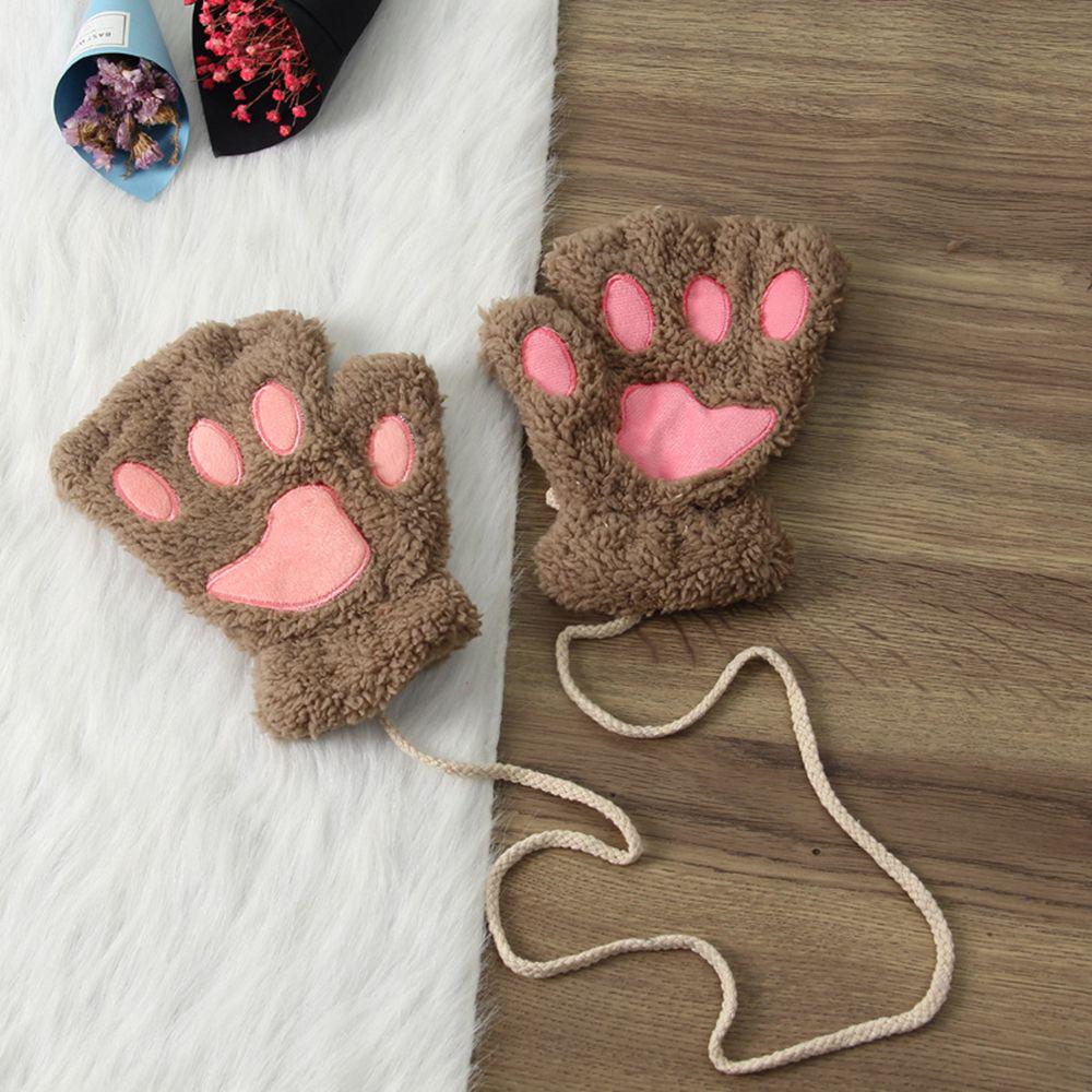 14Colors Girl Warm Fluffy Lovely Fingerless Bear Cat Paw Gloves Plush