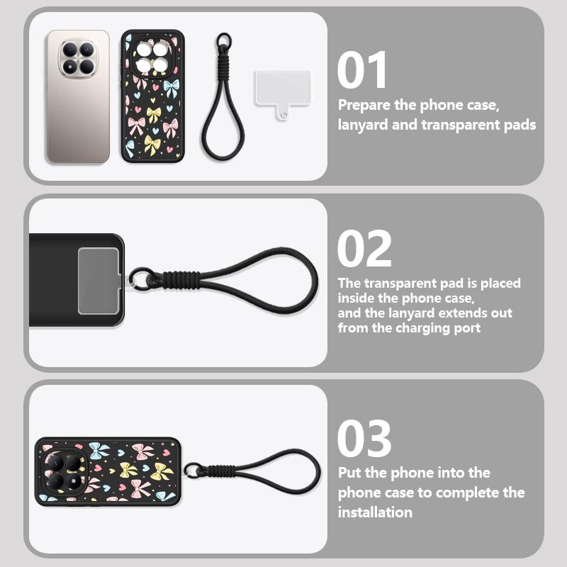 Colorful Bowknots Print Lanyard Case For Xiaomi 14T 13T Pro Redmi Note 15 Pro 4G 14 13 Pro+ 5G Shockproof Bumper Soft Cover