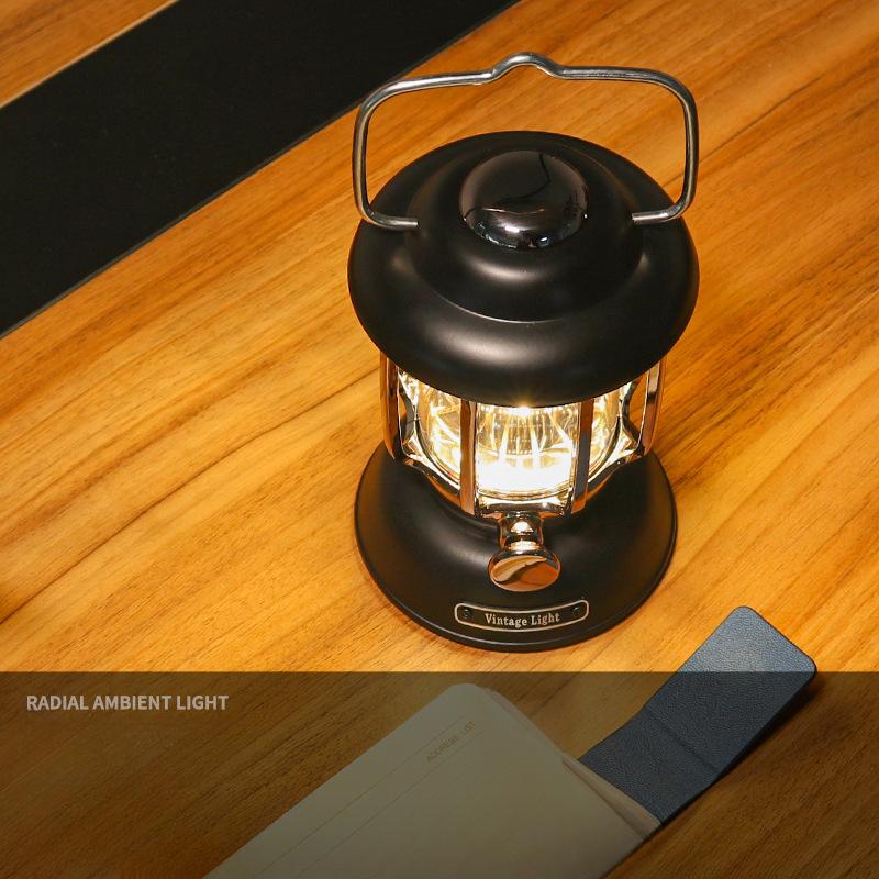 Outdoor Camping Lantern Retro Camping Lamp Multifunctional Warm Light Tent Light Rechargeable Portable Camp Light