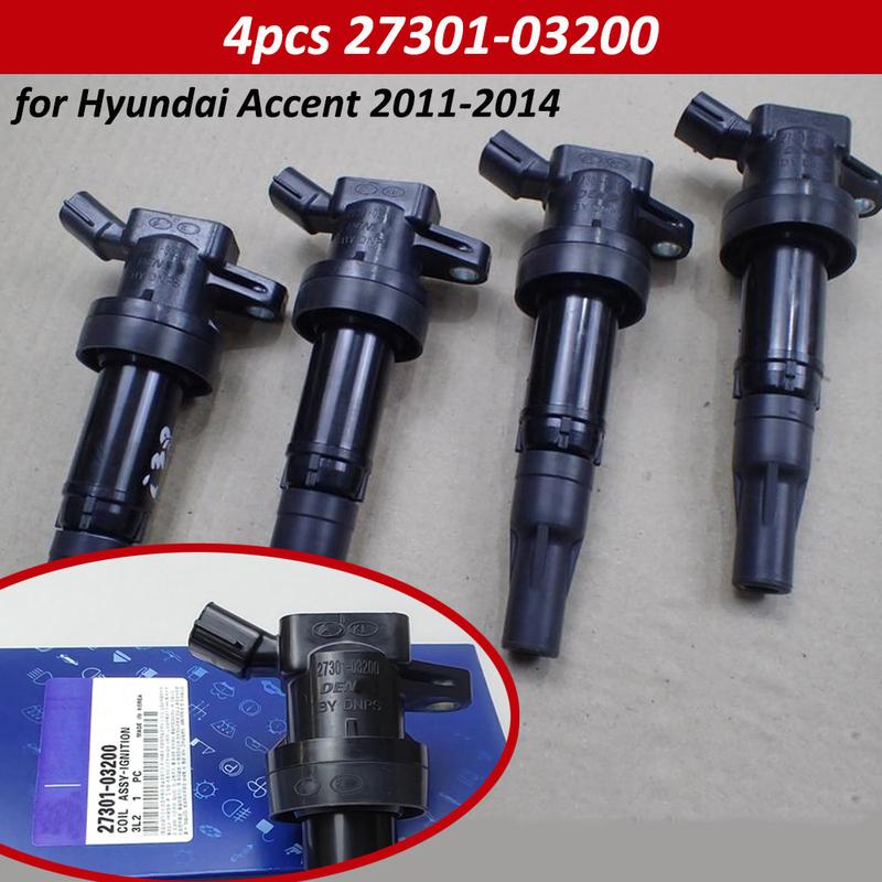 4Pcs 27301-03200 2730103200 Ignition Coils For 2014-2017 Hyundai Accent I25 I30 L4 1.4L 1.6L