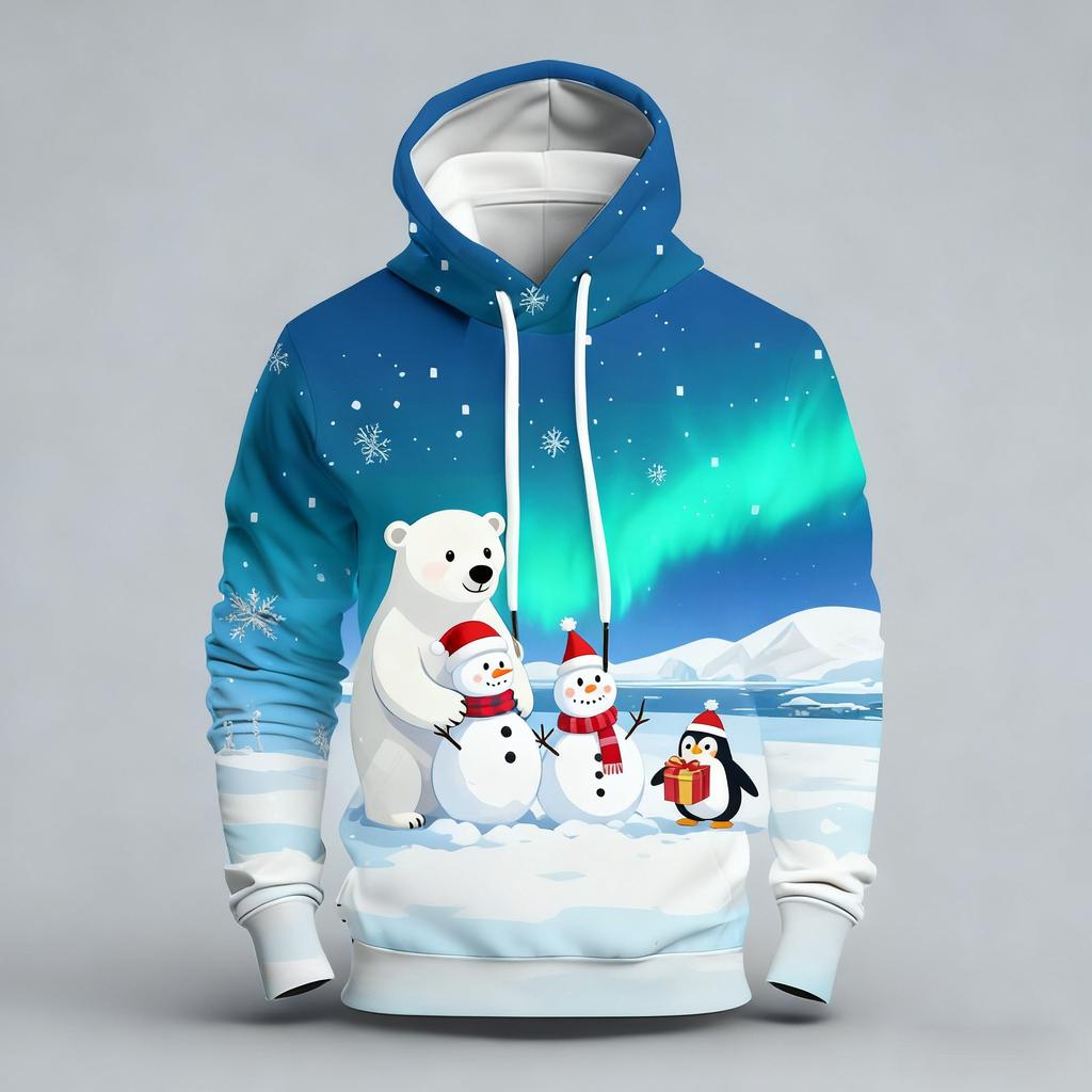 Autumn Winter Large Christmas Series Digital Printed Pattern Hoodie Warm Comfortable Versatile Men Women Christmas Atmosphere Casual Hoodie