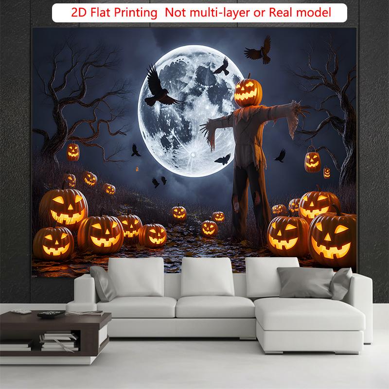 Party Backdrop Halloween Moon Flat Spooky Scarecrow Full Face Hanging Round Photo Background Decor Party Decor