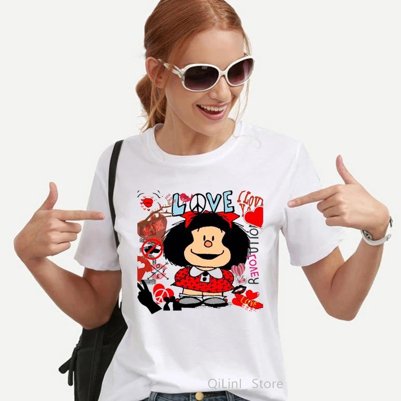 Kawaii Funny Mafalda Graphic Print T-shirt Women Harajuku Aesthetic Clothes White Tops Tshirt 2025 Fashion Casual Female T Shirt