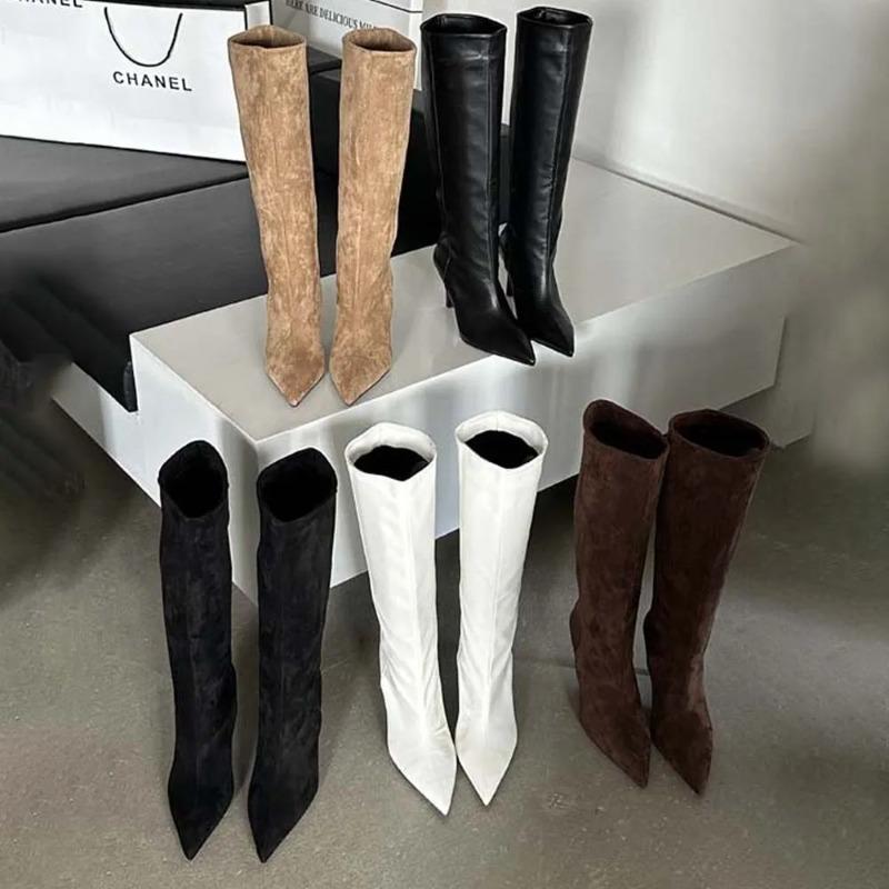 Sharp Pointed Women's Knee High Boots Designer Party Outfit Street Boots Thin High Heels