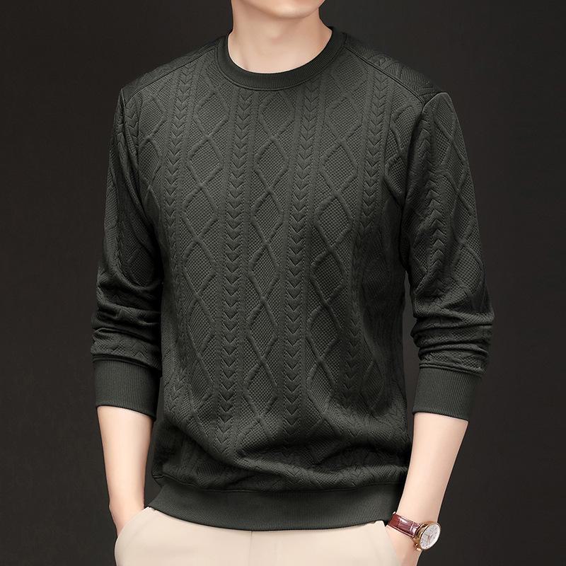 Men's Solid Color Pullover Sweater - Long Sleeve, Casual Round Neck T-Shirt