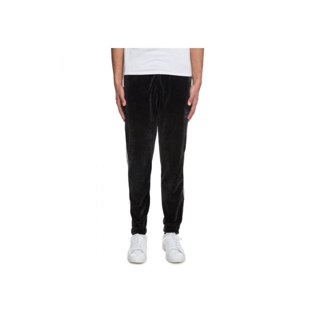 Adidas Originals Trefoil Logo Print Vintage Sports Velvet Loose Knit Pants Men Bottoms Black DU7778