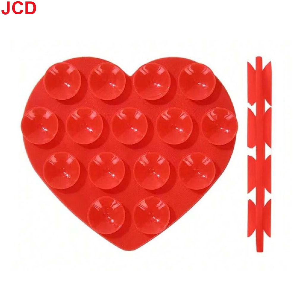 JCD 1pcs Heart Shaped Silicone Suction Cup Phone Holder Fixed Anti Slip Pad Double-sided Suction Cup Mobile Phone Holder красный