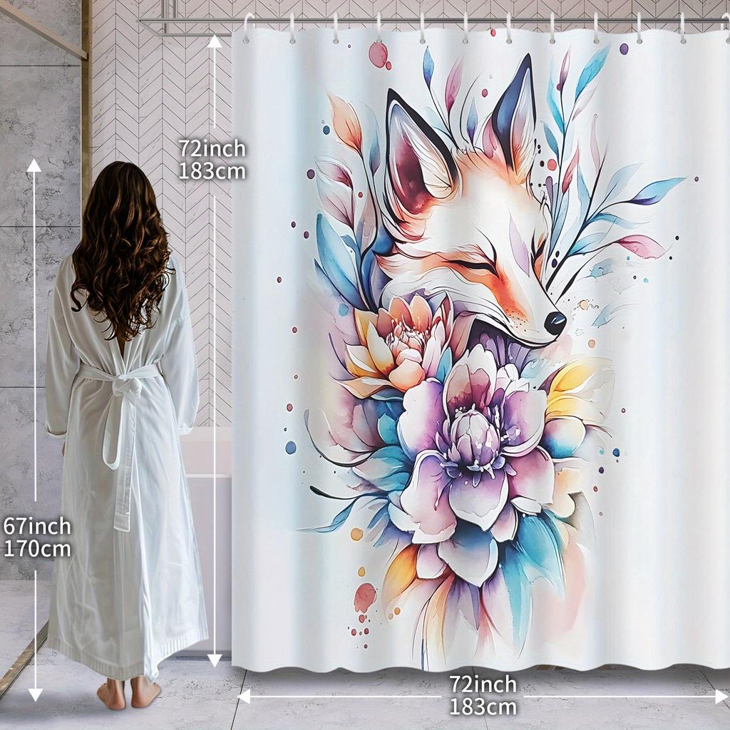 Modern Art Graffiti Fox Shower Curtain - Painted Street Style Design, Includes 12 Hooks, Decorative Bathroom Partition Curtain