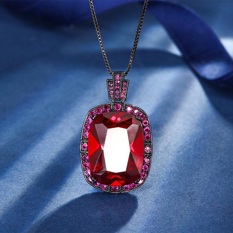 Jewelry Copper Bottom Gold-Plated Simulation Red Corundum Fat Rectangular Black Gold Personalized Set 15 * 20