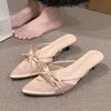 Fashion Women Slippers Fashion Bow Pointed Toe Shoes Elegant Dress Woman Heeled Sandals 2025 Sexy New Slides Luxury Sandalias De Mujer