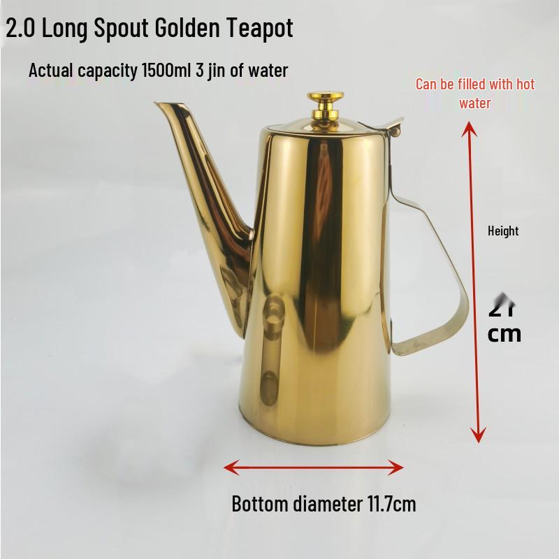 Thickened Stainless Steel Long Spout Teapot with Flat Lid, Large Capacity for Cold Water, Soup, or Juice.