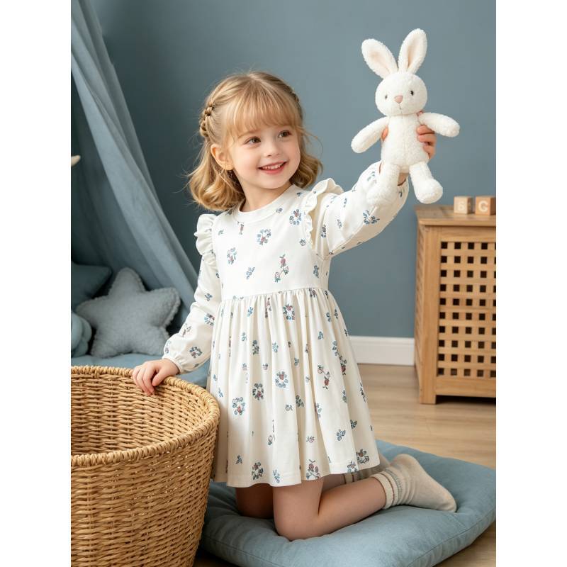 Girls Long Sleeve Cotton Princess Dress For Winter And Fall With Cartoon Animal Pattern