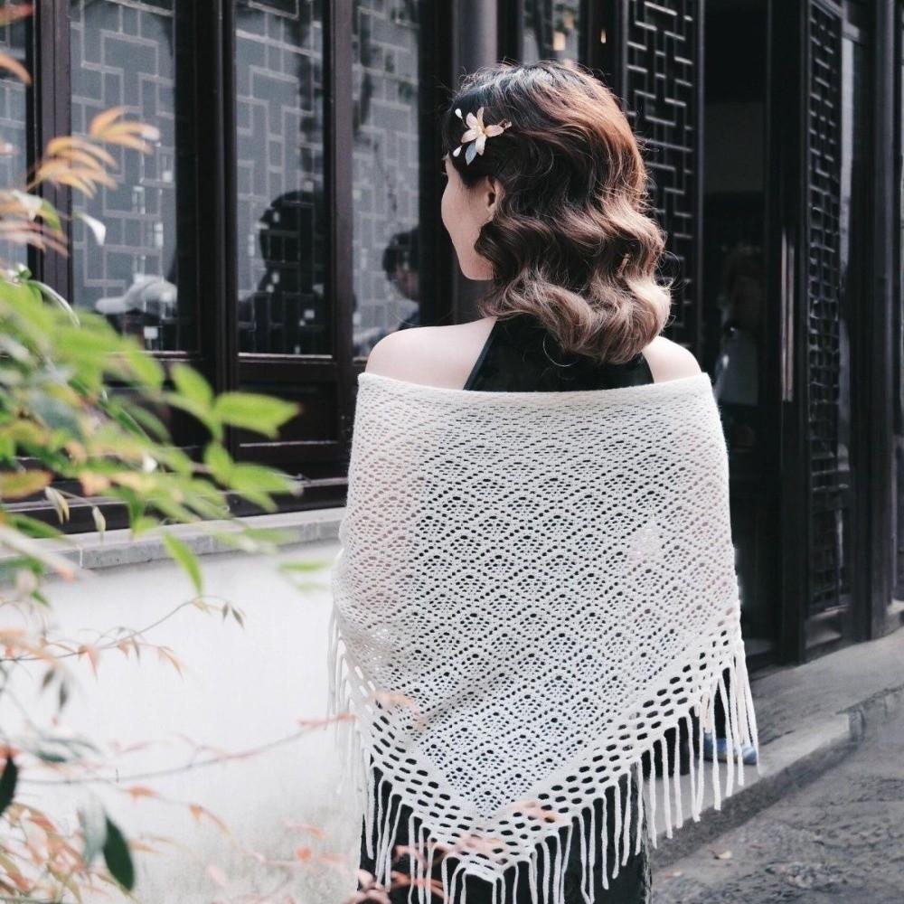 Solid Color Women's Shawls Handmade Fringes Wraps Vintage Tassel Scarf  Ladies