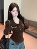Women's Spicy Girl Style Stand-Collar Slimming Slim-Fit Long-Sleeve T-Shirt, Autumn/Winter, Stylish Waist-Cinching Base Layer