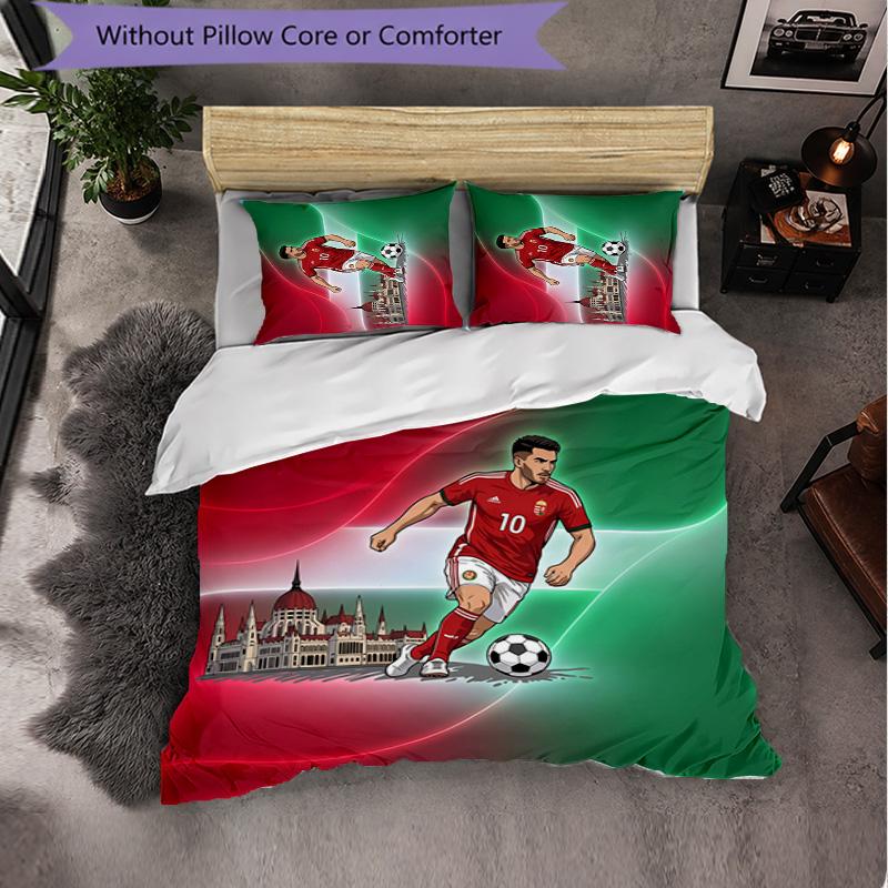 Hungary Football Pattern 3 Pieces Bedding Set Soft Microfiber Duvet Cover with Pillow Cases for Bedroom
