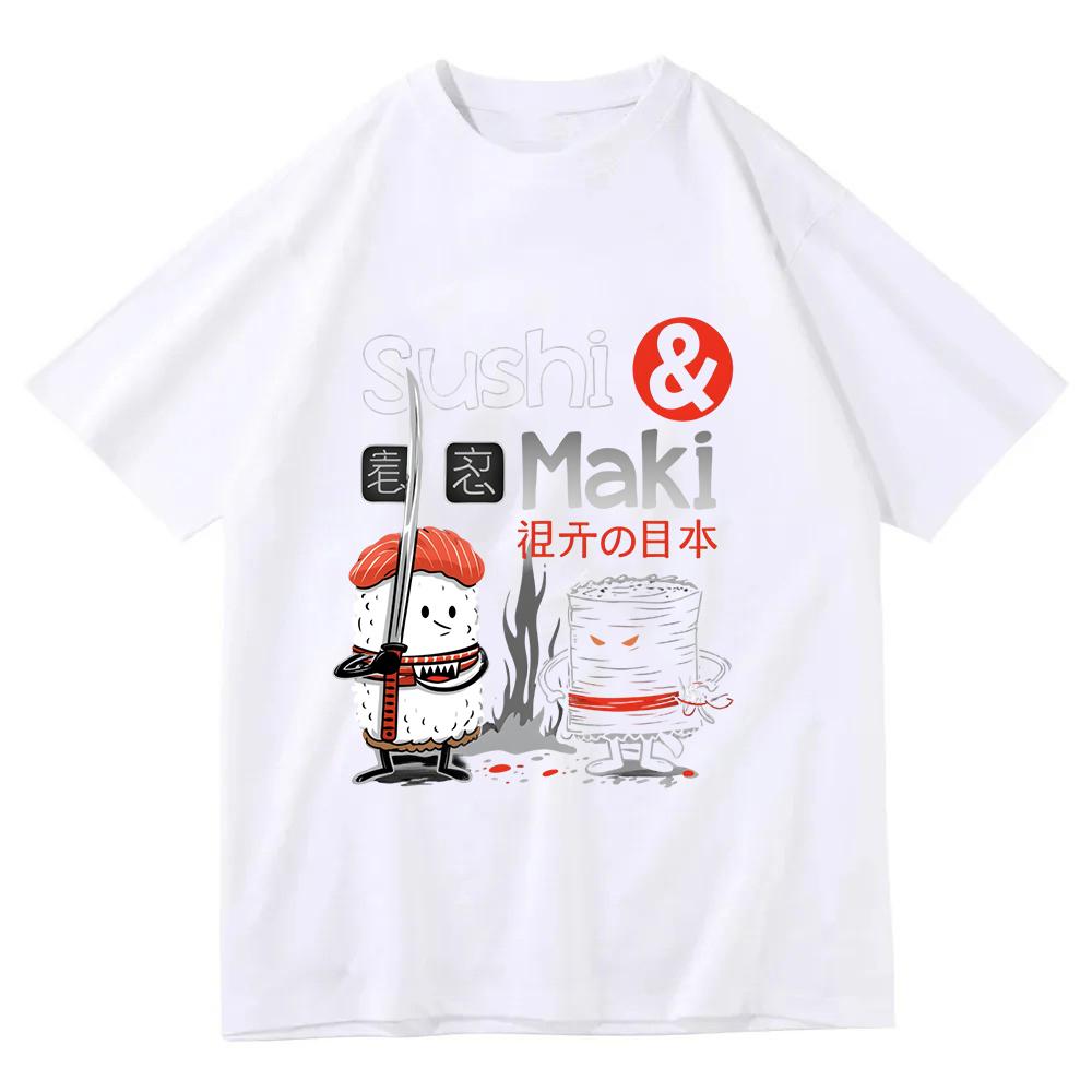 Sushi Maki Ninja T Shirt Japanese Food Graphic Tee Kawaii Anime Top Harajuku Streetwear Funny Foodie Gift Unisex Short Sleeve S