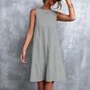 QICED Spring Summer Solid Color Print Sleeveless O-Neck Loose Swing Patchwork Cake Dress