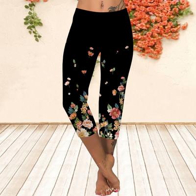 Long Pants, Summer Short Leggings, Short Tight Pants, Plus Size Leggins, Women's Slim Fit, 3D Dark Night Floral Print Pants