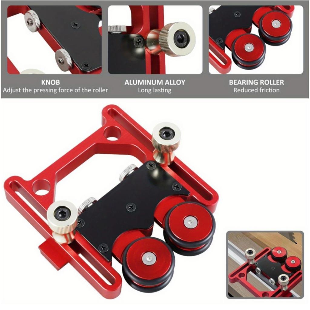 Stock Guide Roller Aluminum Alloy One-Way Table Saw Feeding Guide Roller Adjustable Thin Rip Jig Anti-Rebound Feather Board Tool