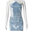 51670 European And American New Product Explosion Backless Hollow Strap Flocking Hip Hanging Neck Dress Women