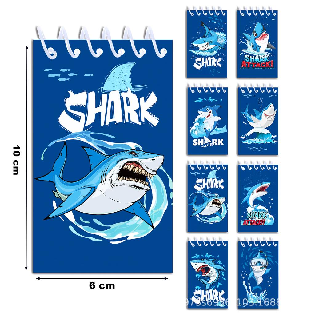 8pcs Shark Spiral Notebook Mini Pocket Notepad Tearable Top Bound 80gsm Paper Student School Portable Note Taking Supplies
