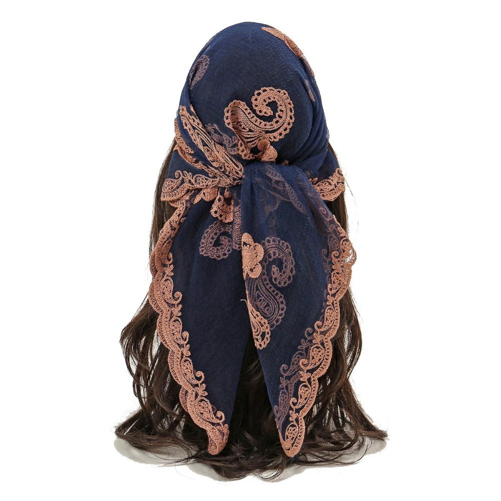 Embroidered Lace Embroidery Square Scarf Thin Lace Trim Lace Headwrap Hair Wrap Breathable Fabric Cashew Flower Bandana