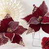 26CM Wine Red Artificial Poinsettia Flower Sequins Sparkling Simulation Flowers Glitter Christmas Glitter Flower