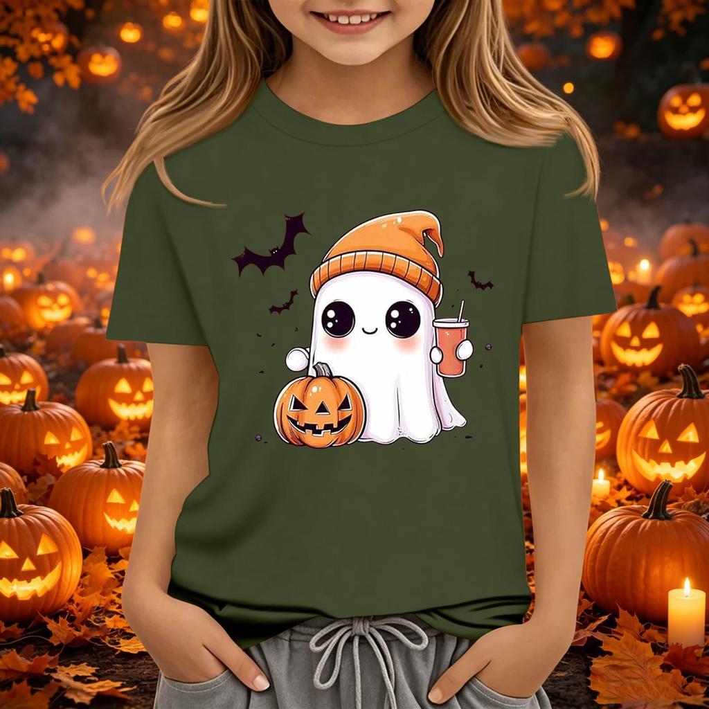 Kids Halloween Printed Round Neck Short Sleeve T-Shirt Casual Loose Fit