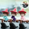 Cute Broom Witch Car Interior Decoration Action Figures Auto Rearview Mirror Dashboard Ornaments Gift Mini Accessories