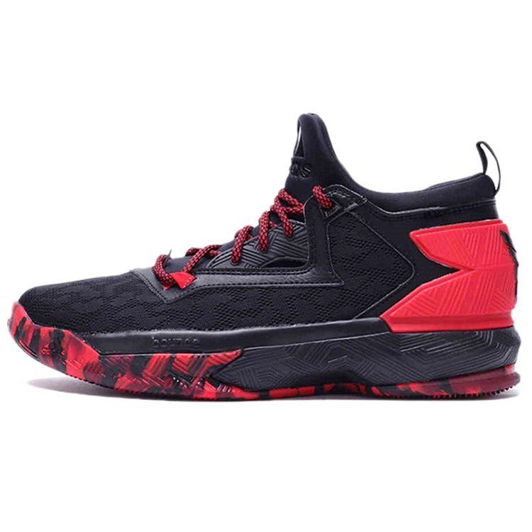 Adidas D Lillard 2 Round Toe Lace-Up Durable Mid-Top Basketball Shoes Men sneakers Black Red B42387