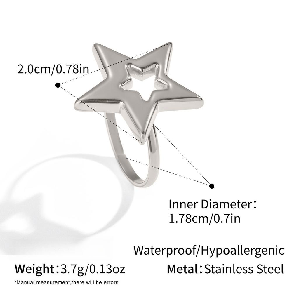 Bague Ouverte Géométrique Creuse Étoile à Cinq Branches Yori Métal Imperméable Dorée 18K Simple Quotidienne Bijou de Haute Qualité Cadeau