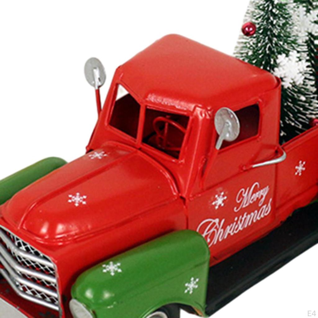 Christmas Red Truck Decorations Rustic Metal Car Model Xmas Ornaments for Table