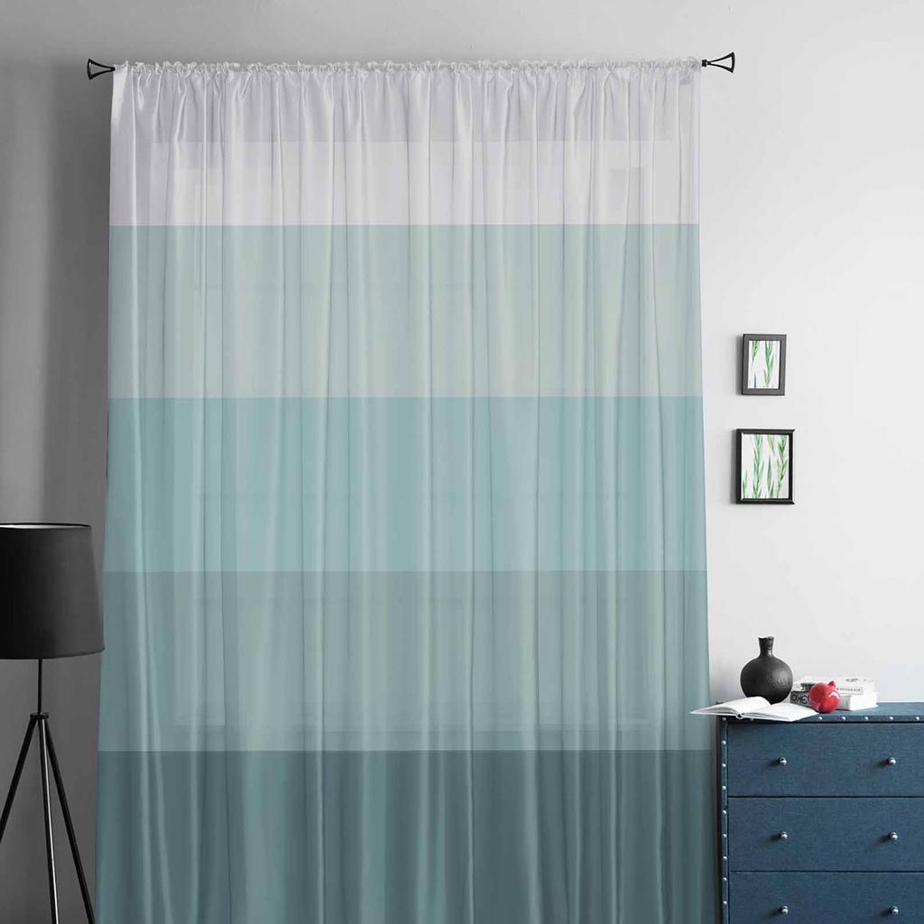 Randiga minimalistiska ljus vattenandgröna fönstertyllgardiner för vardagsrum sovrum hotell lyxdekoration skira gardiner