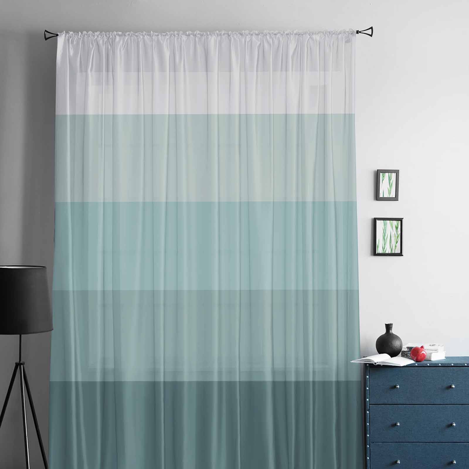 Полосатые минималистичные легкие тюлевые шторы для зеленых окон с водяной уткой — фото 2