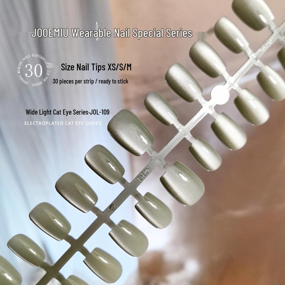 

Green Cat Eye Crystal Stone Nail Tips – Solid Color, Removable, Pre-made Manicure 109