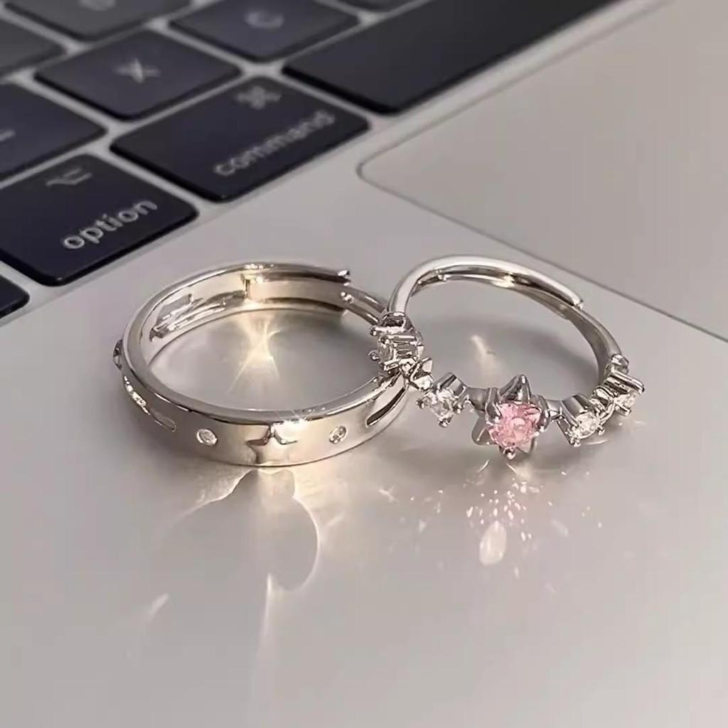 Pink Star Adjustable Couple Ring: Simple, Luxurious, Versatile Index Finger Rings for Men and Women