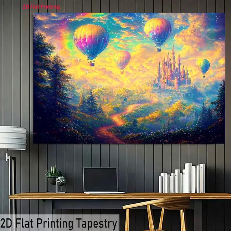 Watercolor Fantasy Hot Air Balloon Castle Backdrop Dreamy Sky Photography Background