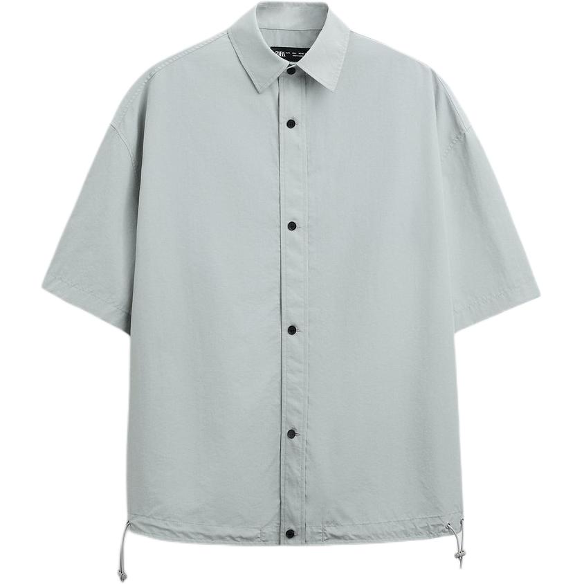 

Zara Casual Loose Solid Color Polo Short Sleeve Shirt Men shirts Gray-Green 9621875-916 XL