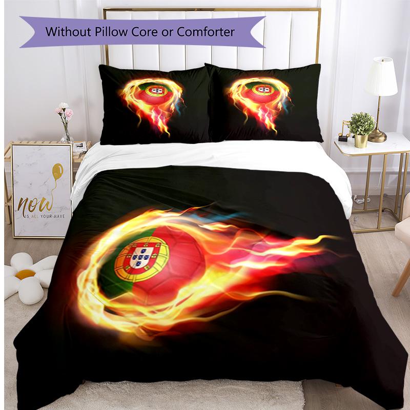 Portugal National Football Team Pattern Printed 3PCS Bedding Set Soft Skin-Friendly Washable Duvet Cover & Pillowcases Set All Season Bedroom