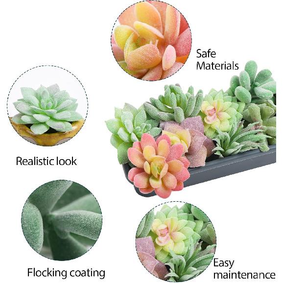 HappyHapi 12 Pcs Artificial Succulents Mini Fake Plants Unpotted Faux Succulent for Craft, Small Plastic Succulents Assortment in Flocked Green